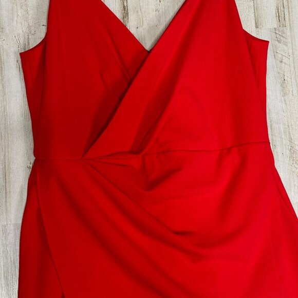 Betsey Johnson Wrap-Like Flame Red Sleeveless Midi Sheath Dress Plus Size 14 - Picture 2 of 11